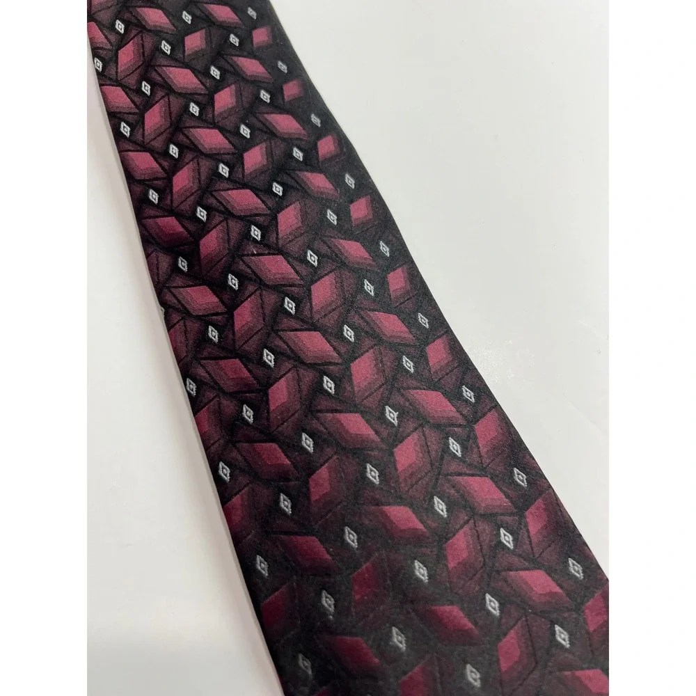 J. Ferrar Necktie‎ Mens OS Burgundy Geometric Silk Blend Formal Business A20